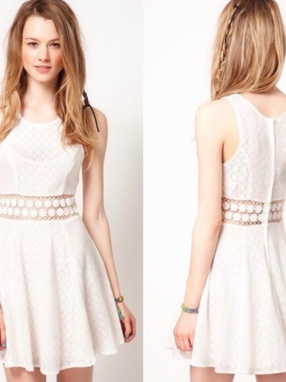 Free People White Lace Mini Dress with Crochet Waist Size 0
